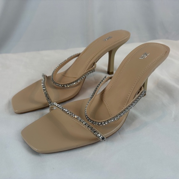 Zara Nude 3” Heels with Rhinestone Straps 39‎ Women’s 8 - Picture 2 of 11